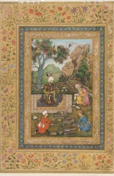 Szach Tahmasp w górach, ok. 1620 (kolor i złoto na papierze)